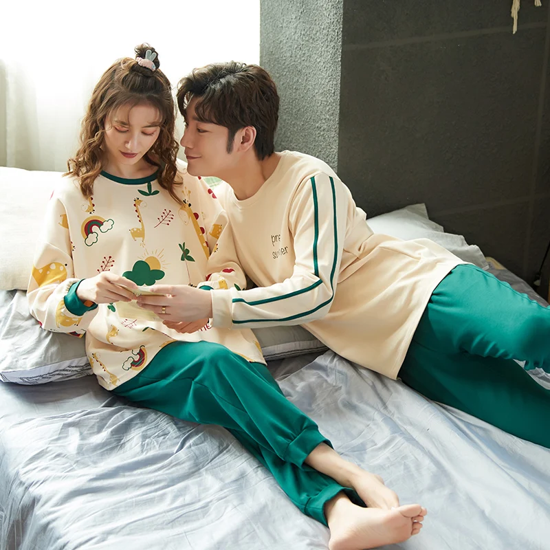 Пижама для влюбленных Новинка Осень-зима хлопковые парные пижамные комплекты с