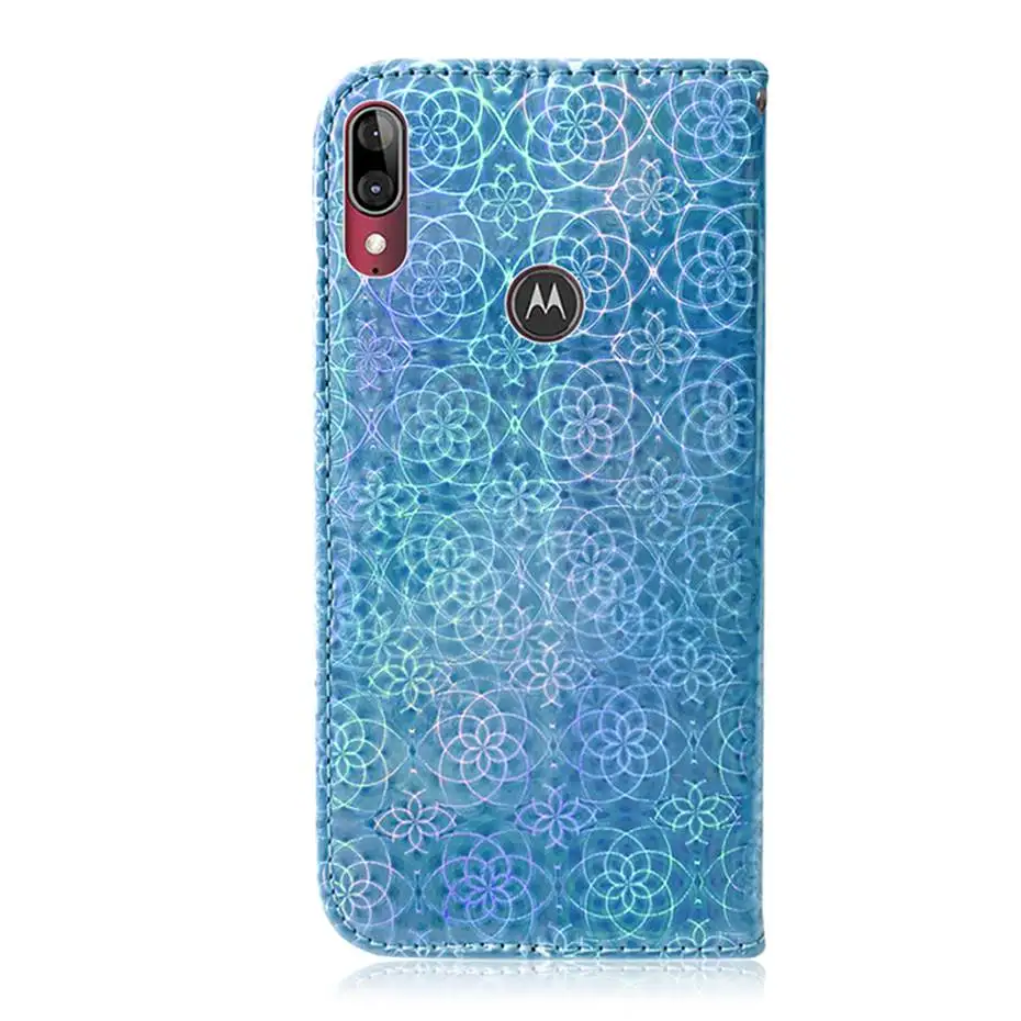Флип чехол лазерный флуоресцентный для Motorola Moto E6 Plus кожаный кошелек телефона G8 Play