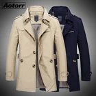 Мужская винтажная ветровка, черная хлопковая куртка, деловое однобортное классическое длинное пальто в стиле ретро, мужской Тренч, верхняя одежда, пальто для осени