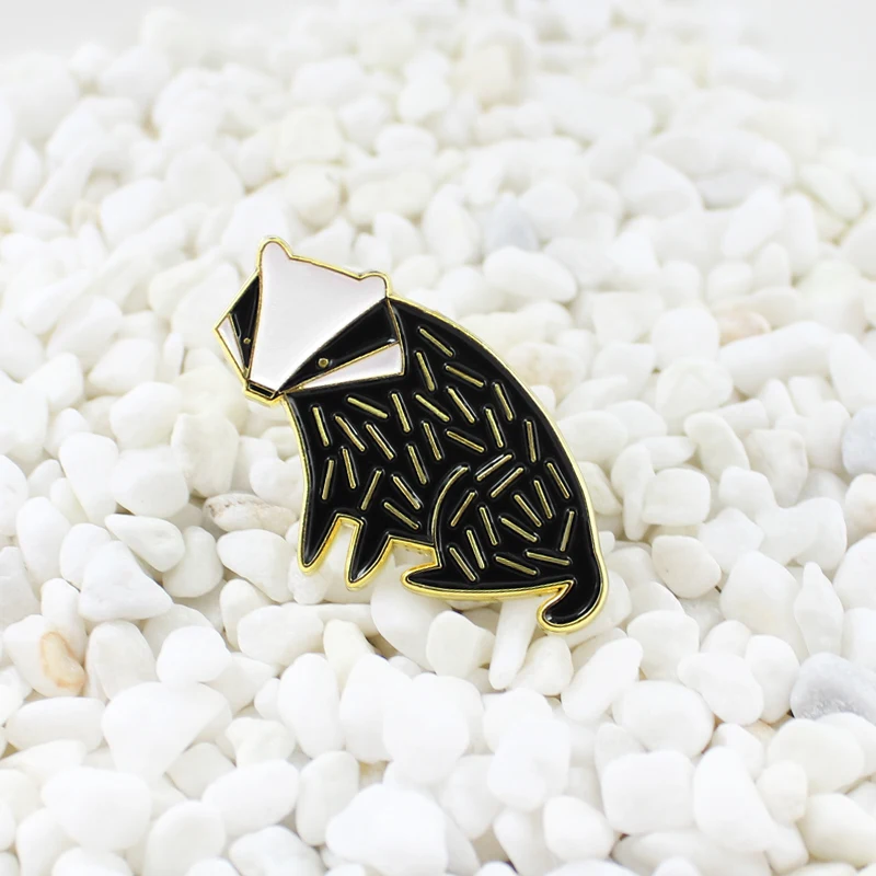 Мультфильм животных Ежик металлическая брошь милый черный белый лисица Золотая