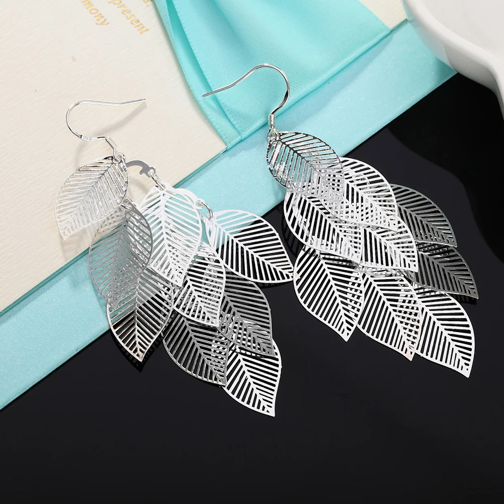 

BAYTTLING 925 Sterling Silver Hollow Beautiful Leaves 76MM Long Drop Earrings For Woman Fashion Party Wedding Birthday Jewelry