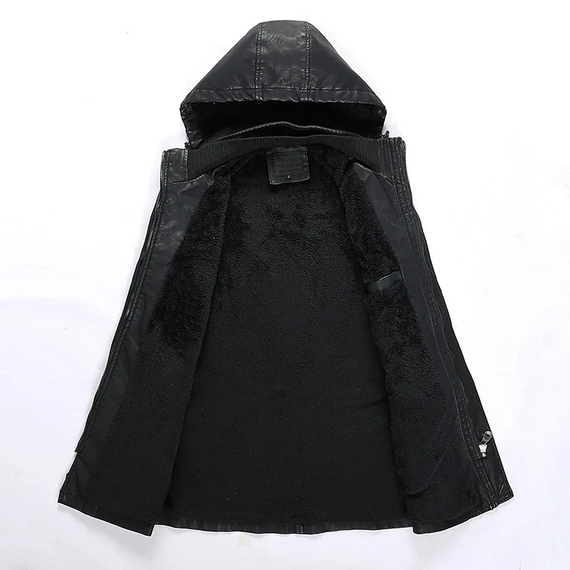 

Fashion Leather Men Jackets Coats Winter Male Casual Faux Pu Jacket Clothing Men's Hooded Leather Jackets Overcoat
