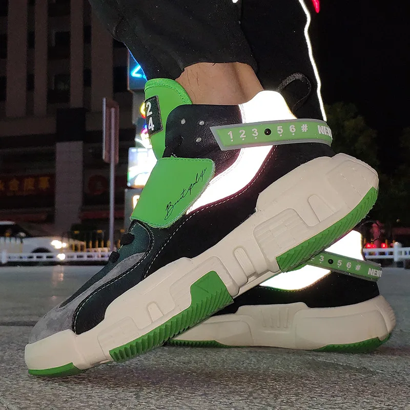 

Fashion Autumn Reflective Designer Shoes Men Platform Sneakers Casual Microfiber Comfortable Streetwear Trainers Zapatos Hombre