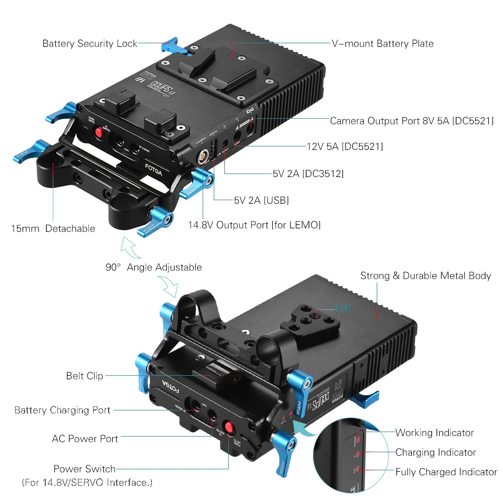 DP500III 2 в 1 V mount батарея пластина адаптер зарядное устройство ж/15 мм стержень зажим