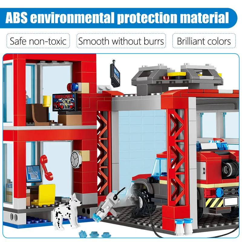 537pcs Fire Fighting Car Building Blocks Compatible City Department Helicopter Boat Figures Bricks Children Toys | Игрушки и хобби