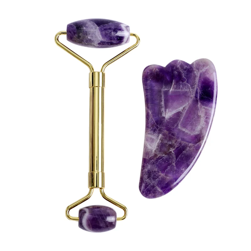 Массажер для лица гуашь аметист натуральный камень Нефритовый ролик набор гуаши