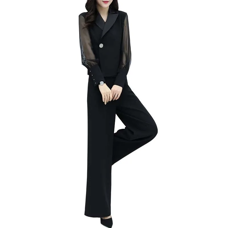 

women professional suit sets women 2021 black casual two-piece suit blazer and pants set for women buisness casual women chiffon