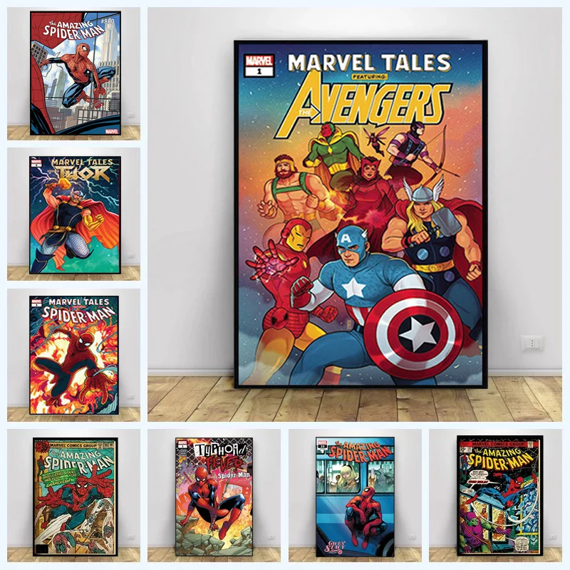 

Картина на холсте с супергероями Марвел, Человек-паук, искусство на стену, домашний декор, картина для украшения детской комнаты