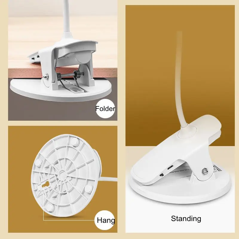 Flexible USB Rechargeable LED Foldable Desk Lamp Clip Eye Protection Long Life Book Table Led Light 3-Level Brightness | Лампы и