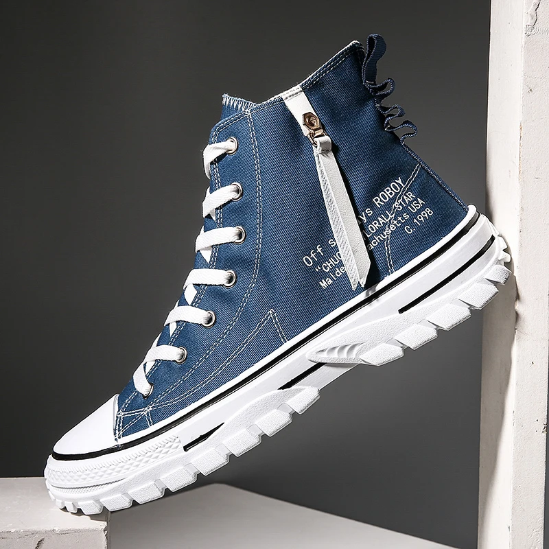

Fashion Lace-up Breathable Canvas Sneakers Casual Men High-top Shoes Men Trainers Comfortable Chaussure Homme PU Cotton Fabric