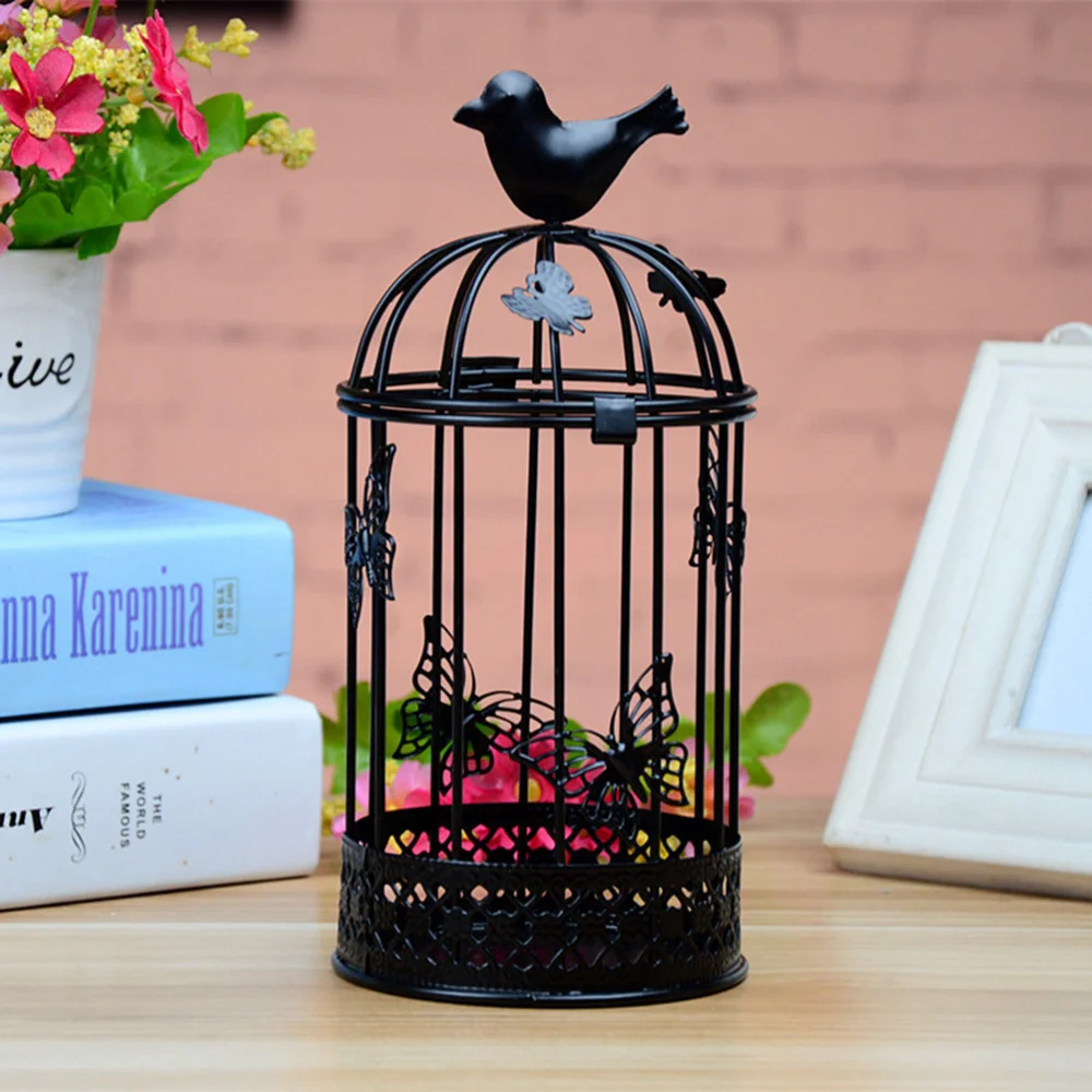 

Large Bird Cage Candlestick Holder Europe Metal Iron Country Style Vintage Retro Tealight Candle Holders Home Decor (Black)