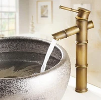 antique brass bamboo shape single lever bathroom sink basin faucet mixer tap one hole deck mounted mnf010