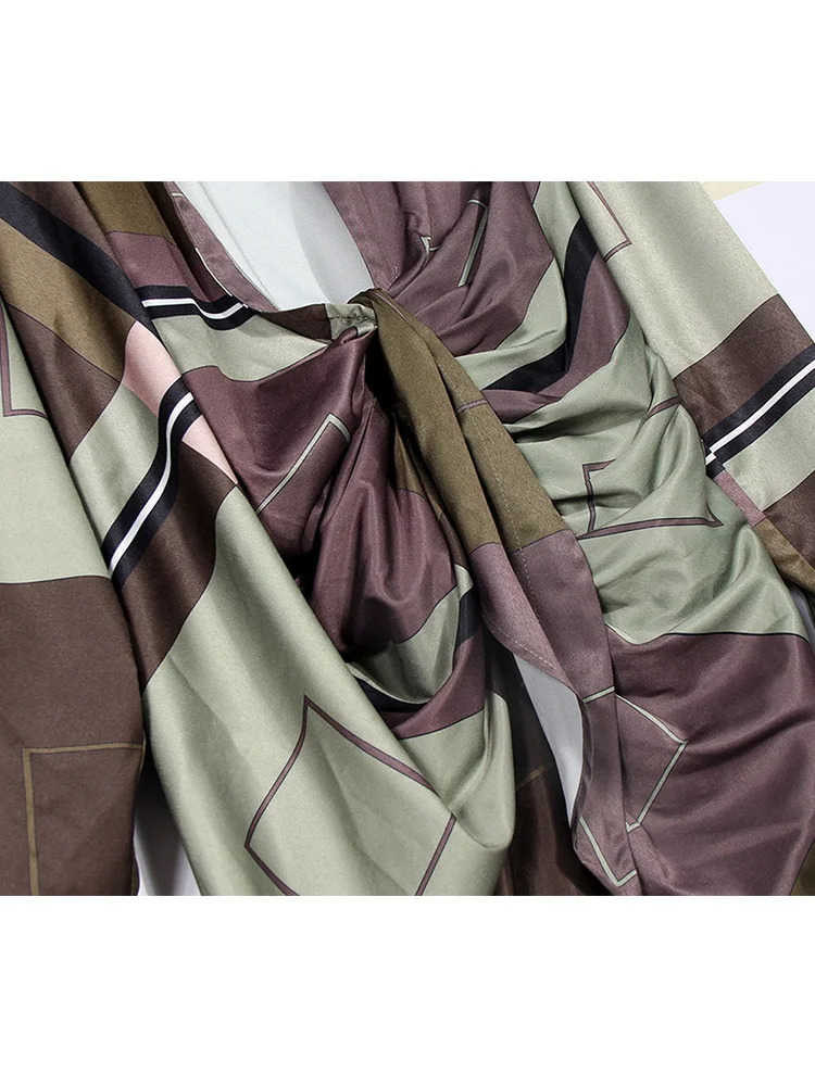 

Retro contrast color geometric pattern square collar sexy hollow draped straps waist irregular dress ladies new autumn fashion