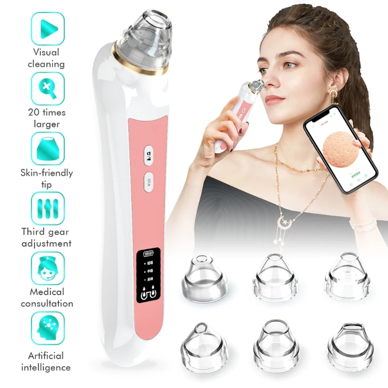 Blackhead Remover Vacuum With Camera USB Rechargeable WIFI 20X Microscope Visual Cleaner w 6 replaceable probe | Инструменты