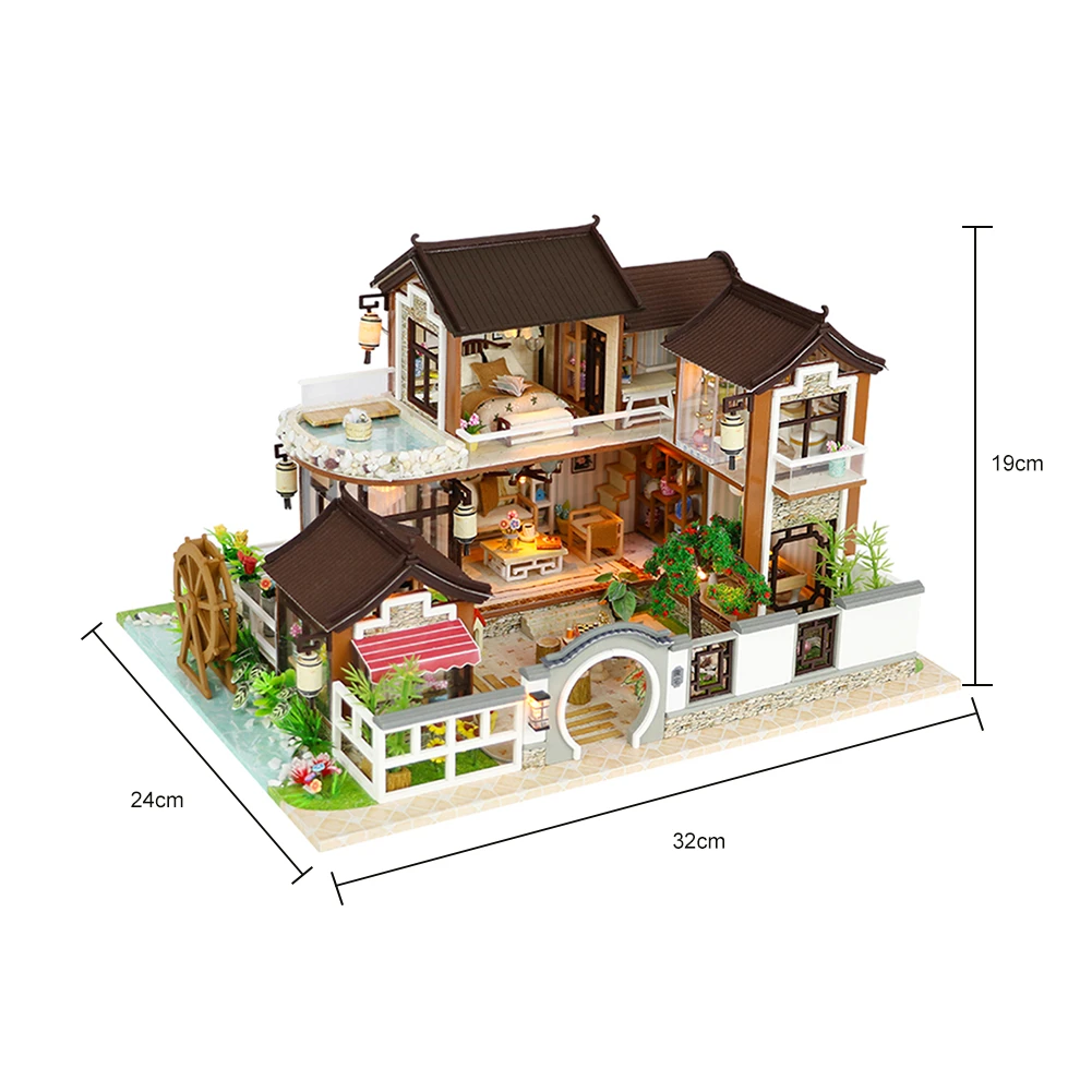 

DIY Dollhouse Ancient Architecture Cabin Miniature Model Assembly Hut Desktop Ornaments Collection Decoration Gift For Children