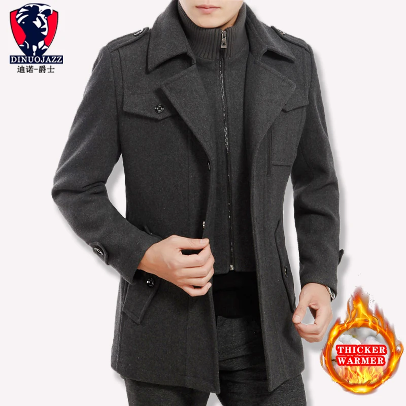 grey Vertical zip Мужская куртка шерстяное Пальто флисовое зимнее пальто мужское кашемировое мужское зимнее теплое утепленное длинное теплое пальто - Цвет: grey Vertical zip