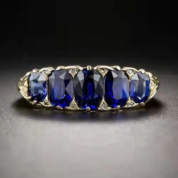 

Luxury Male Female Blue Crystal Stone Ring Charm Gold Color Wedding Rings For Women Men Vintage Oval Zircon Engagement Ring