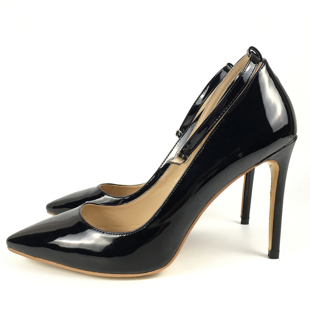 Patent Leather Женская обувь; туфли-лодочки с острым носком на высоком каблуке; женские вечерние Клубные ботинки с ремешком на щиколотке; женская обувь черного цвета; Aimirlly - Цвет: Patent Leather