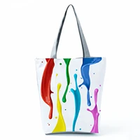 bright colors paint printed handbag high capacity shoulder bag foldable reusable shopping bag casual women travel beach tote