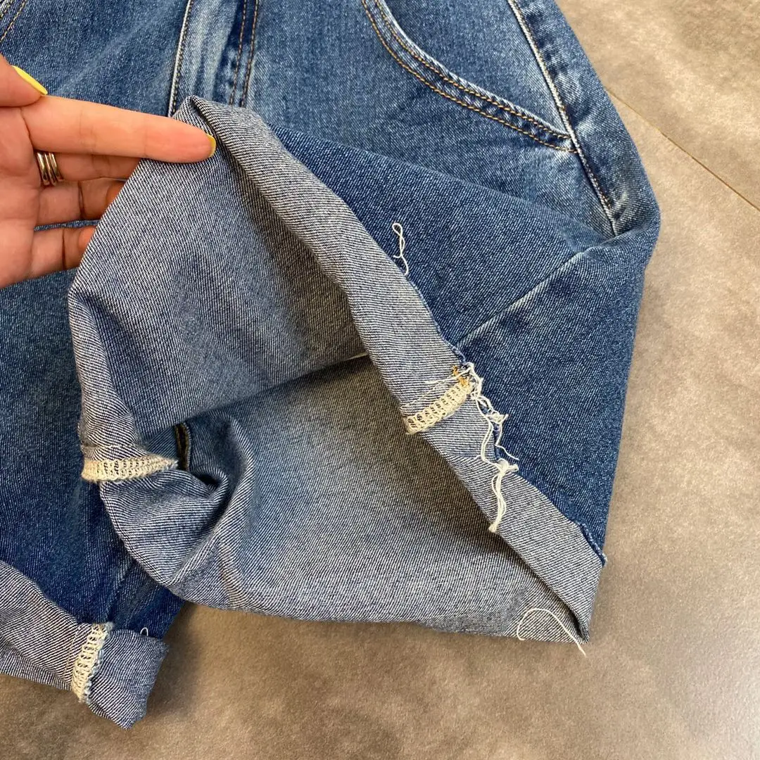 

ZCSMLL Summer chain slanted shoulder single strap with bag cuffed wide trousers street trend denim overalls 2021 fashion