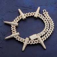 rivet bullet shape cuban chain full of zircon mens heavy gold chain hip hop punk style necklace gift