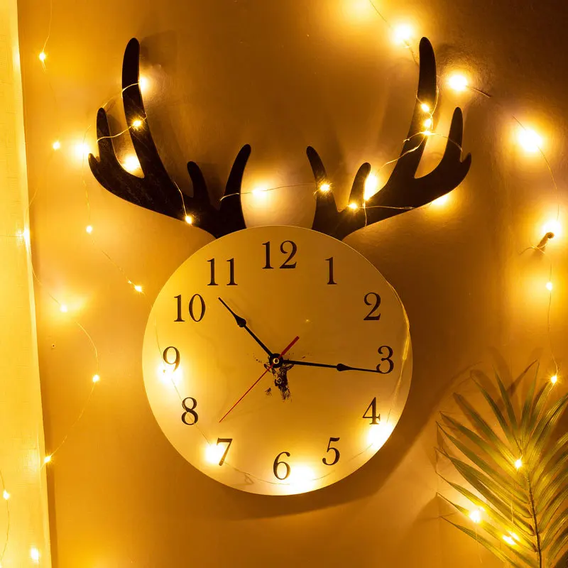 Chic deer Wall Clock Modern Style Wooden Cardboard Round for Home Decor Living Room | Дом и сад