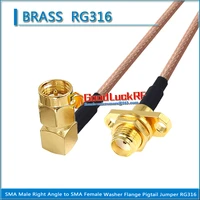 sma male right angle 90 degree to sma female washer nut 2 hole flange pigtail jumper rg316 extend cable low loss