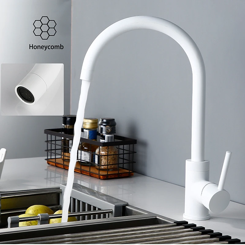 

JIUYANG 304 Stainless steel White Single Handle Single Hole Countertop Basin Installation Hot And Cold Water Kitchen sink Faucet