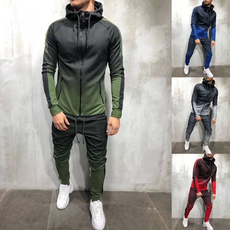 

ZOGAA Men Tracksuit 2 Piece Set 3D Gradient Color Casual Hoodies Sweatshirt And Pants Sportswear Joggers Men Sets Sweatsuits