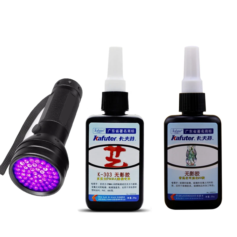 Strong 50ml Kafuter UV Glue UV Curing Adhesive K-302+51LED UV Flashlight UV Curing Adhesive Crystal Glass and Metal Bonding