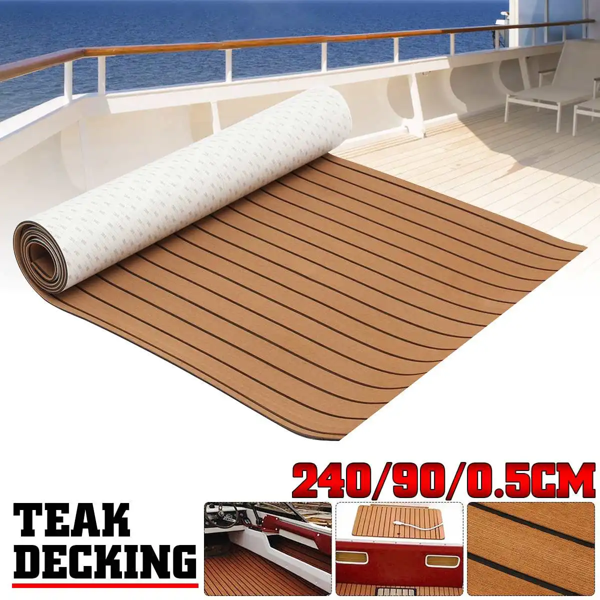 

240x90x0.5cm EVA Foam Faux Teak Boat Deck Mat Brown Decking Sheet Yacht Flooring Anti Skid Mat Self Adhesive Vehicle Pad