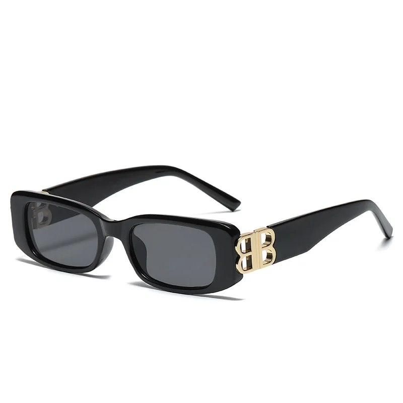 

new arrival 2021 futuristic rectangle bb logo sunglasses women men uv400 brand designer black pink leopard small oculos de sol