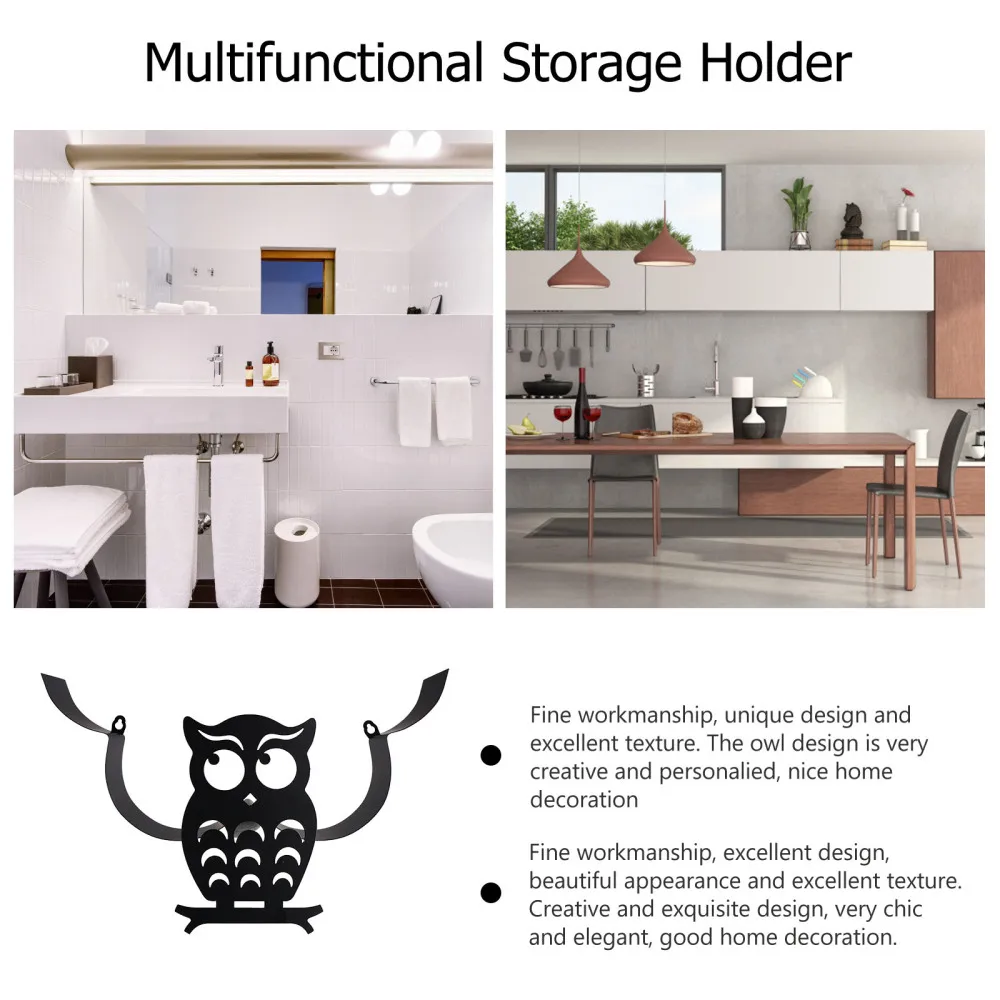 

1pc Durable Practical Iron Owl Rack Wall-mounted Storage Rack for Home