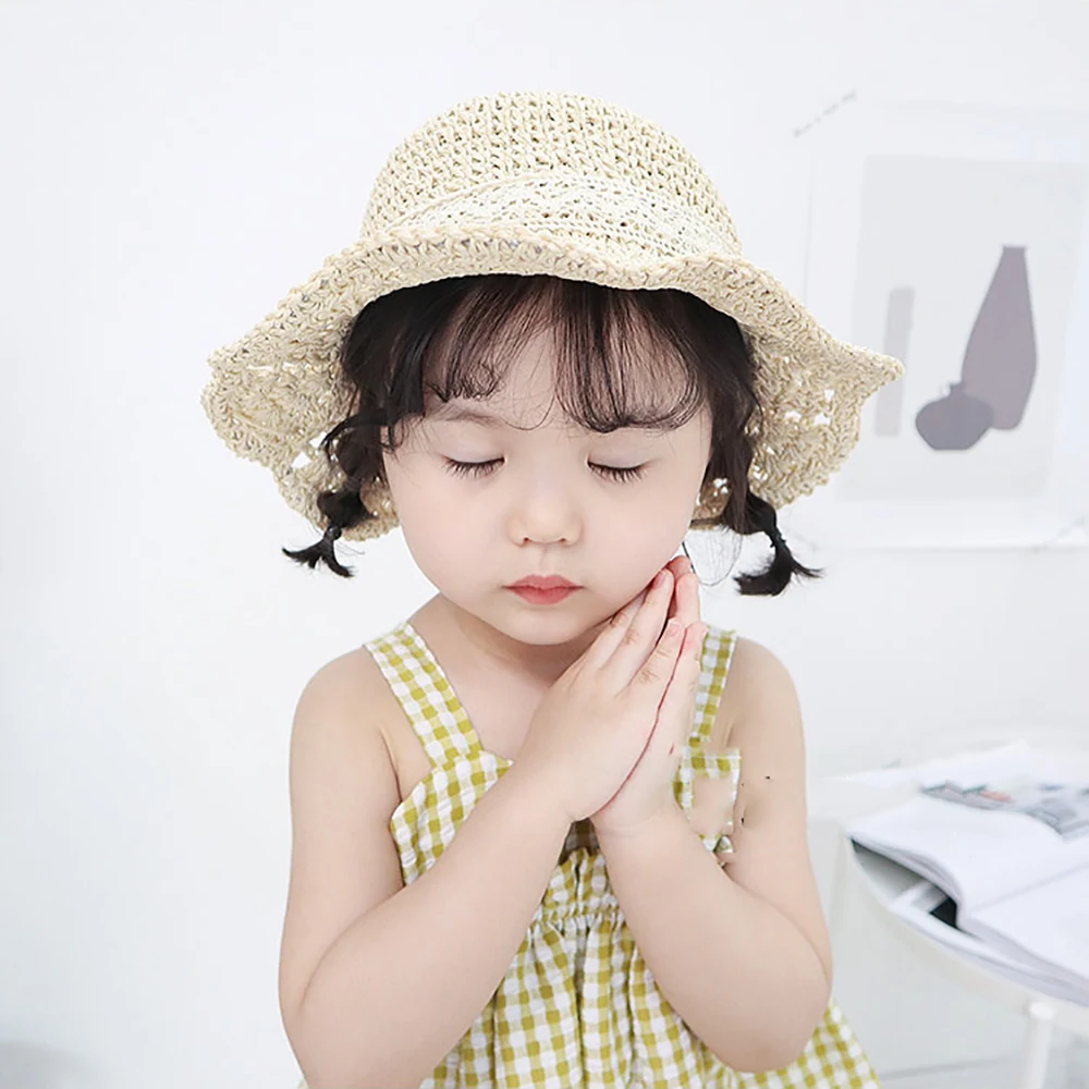 

Summer Children's Breathable Lace Cap Bow Beach Sun Hat Wide Brim Kids Princess Travel Sunshade Hat Straw Hats Baby Girls