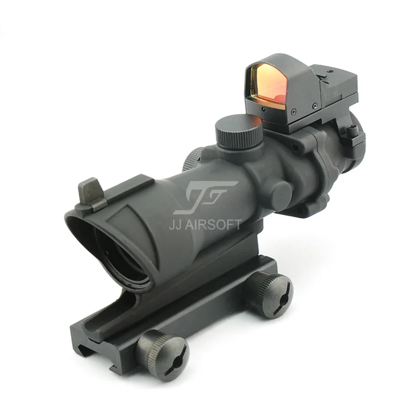 Прицел JJ Airsoft ACOG Style 4x32 с мини красным точечным датчиком Docter (черный/коричневый)