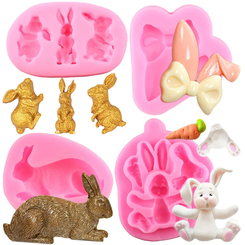 

Силиконовые 3D формы в виде пасхального кролика, форма в виде ушей кролика для шоколада, мыла, смолы, кухонные аксессуары для выпечки