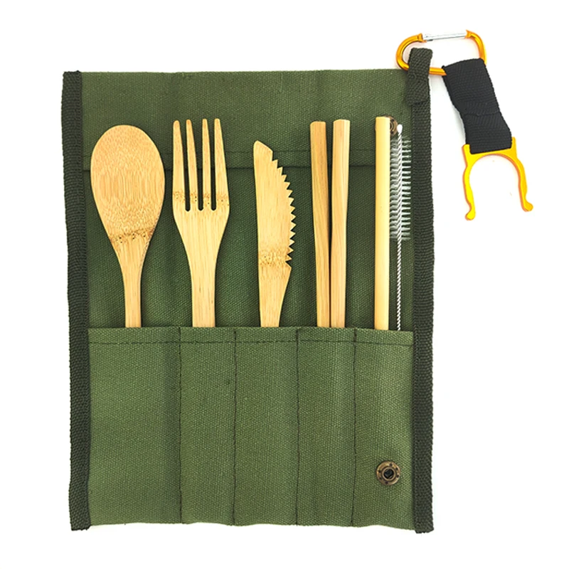 Bamboo Cutlery Set Eco Friendly Reusable Wooden Tableware Dinnerware Outdoor Portable Spoon Fork Knife Flatware 6pcs | Дом и сад