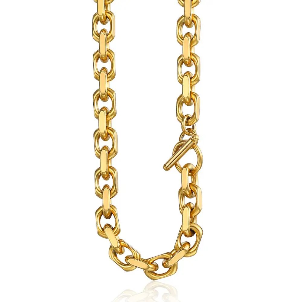 Мужское ожерелье 9 мм Золотая кабельная звено цепь из нержавеющей стали тяжелая переключатель в стиле панк