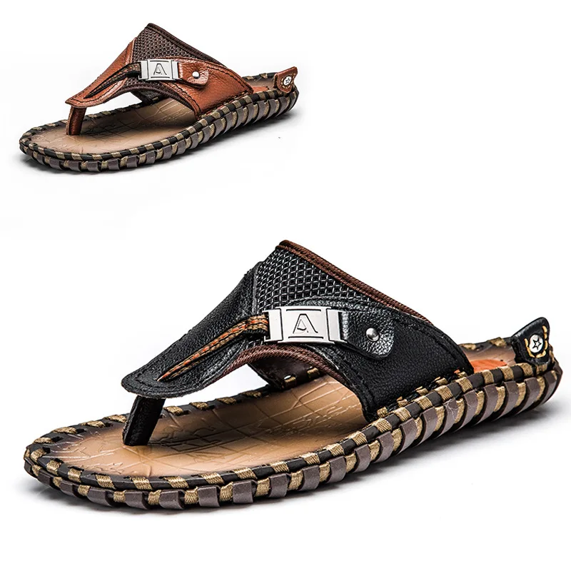 

Gentletiger 2021 Sandals Men Shoes Summer Slippers Men Genuine Cow Leather Sandals Black Beach Slippers Sandalias Hombre Sandale