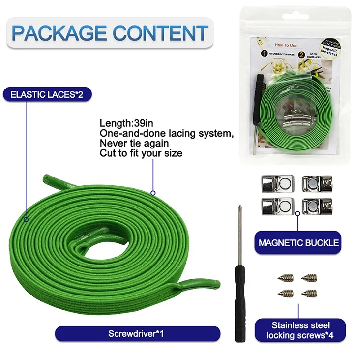 bright green 1 pairs Colorful easy lace No Tie Shoelace Elastic Shoe Lace For adult child Magnetic Locking ShoeLaces shoelaces flat - Цвет: bright green