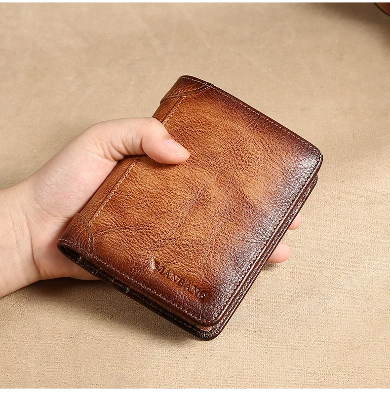 

2021 New Male Genuine Leather Wallets Men Wallet Credit Business Card Holders Vintage Brown Leather Wallet Purses High Quality