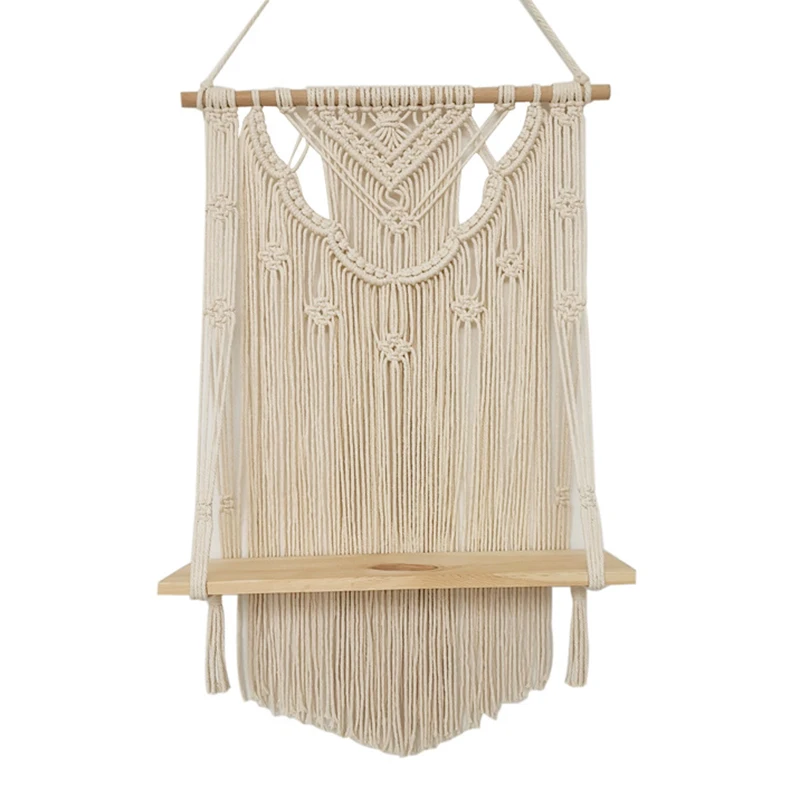 Макраме настенная подвесная полка одноуровневая деревянная плавающая