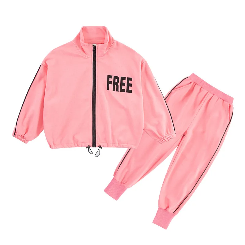 

OHMETOY Kids Autumn Children's Clothing Girls Suit 2020 Sports Outer Wear Two-piece Suit Girls Active Full Turn-down Collar Coat