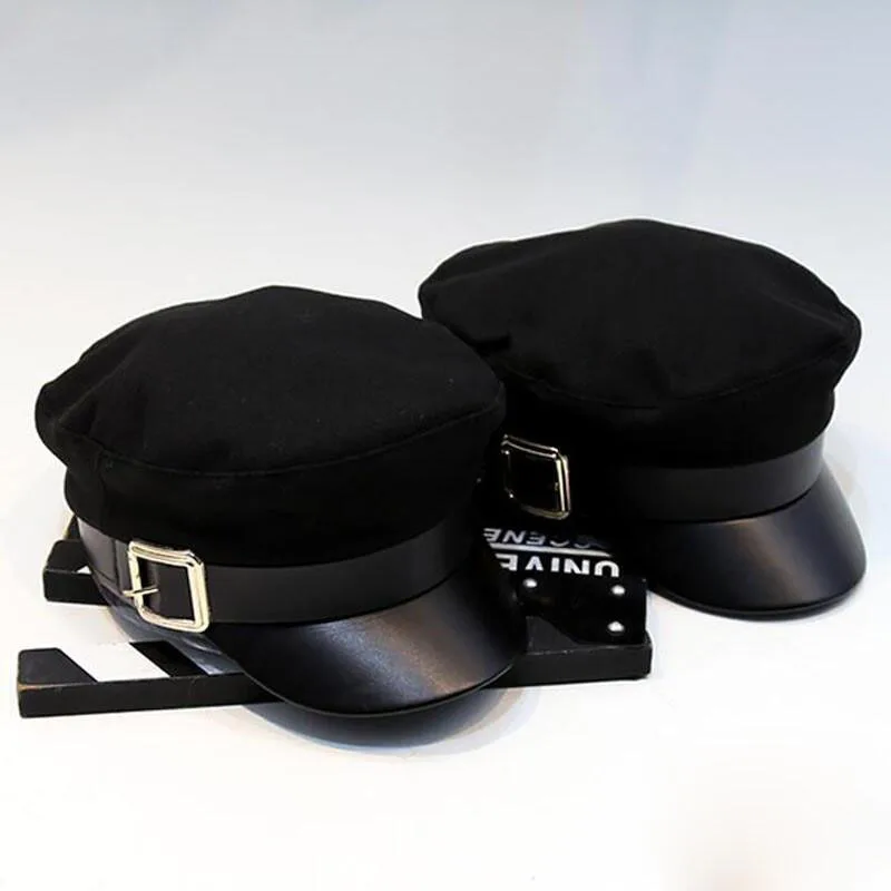 Black military cap autumn women's winter fashion wool beret short skirt news men's belt belt women's belt
