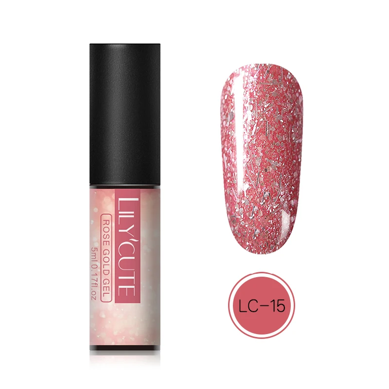 LC-15 LILYCUTE розовый золотой УФ-Гель-лак 5 мл замачиваемый Блестящий лак для ногтей замачиваемый Сияющий УФ-гель долговечный гель для дизайна ногтей - Цвет: LC-15