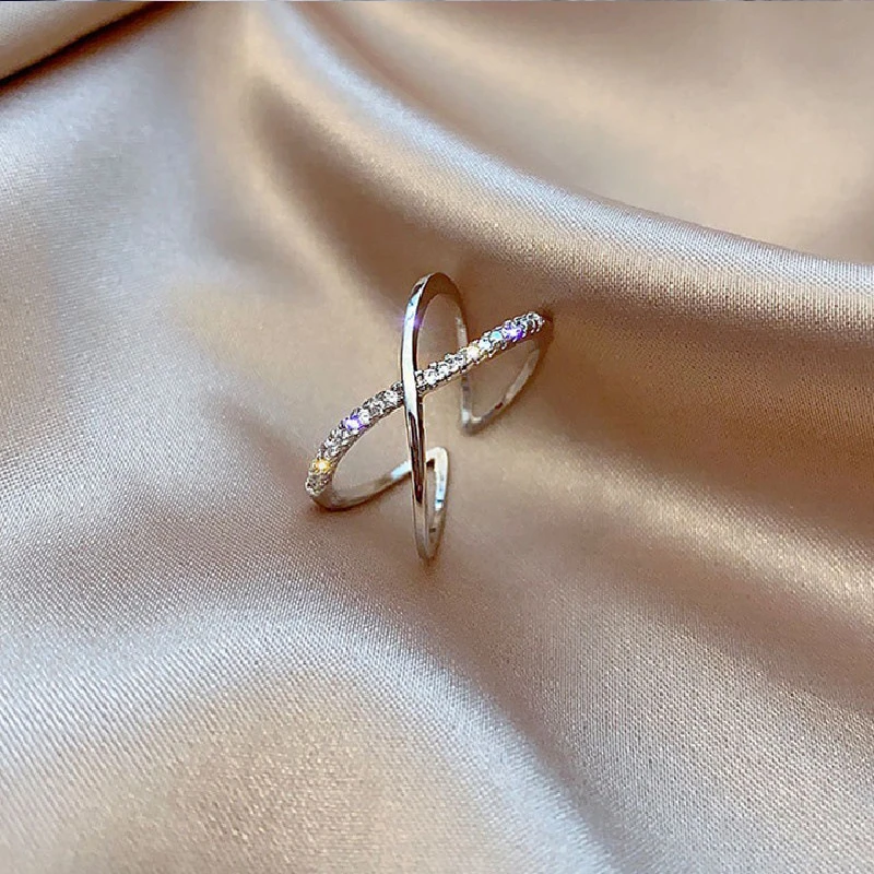 

2022 New Korea Fashion Crystal Zircon Rings Women Elegant Temperament Sweet Adjustable Open Ring Wedding Engagement Jewelry