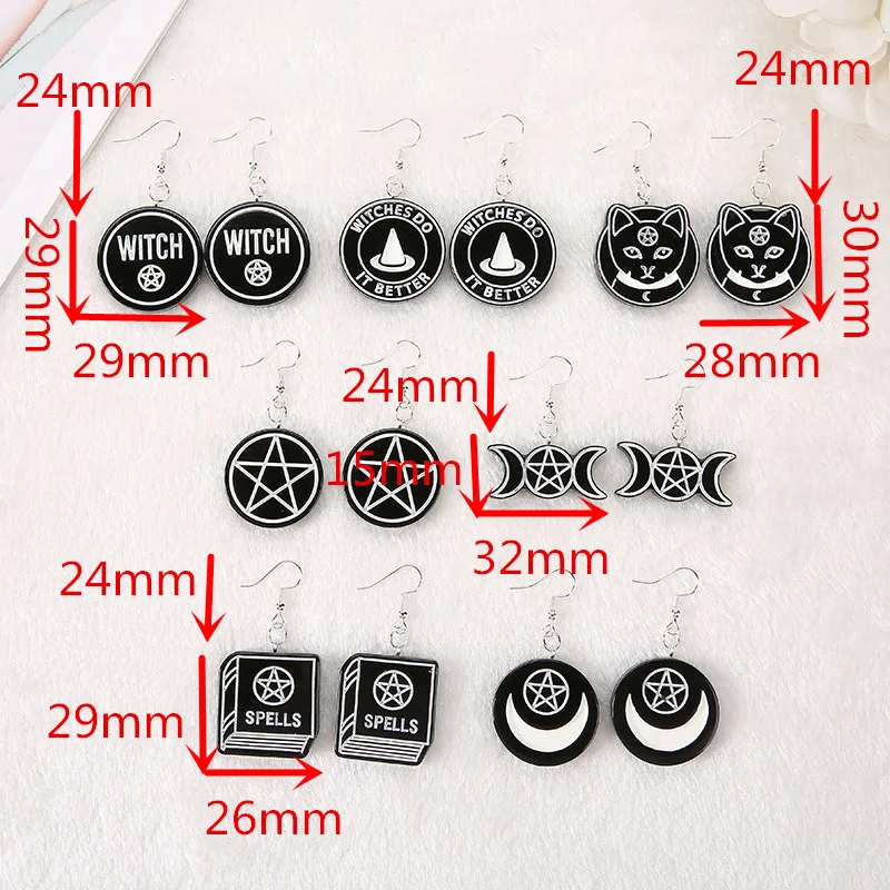 

1Pair Drop Earring Halloween Party charms Punk flat back resin Black Moon dagger heart crystal ball spells witches Jewelry Gift