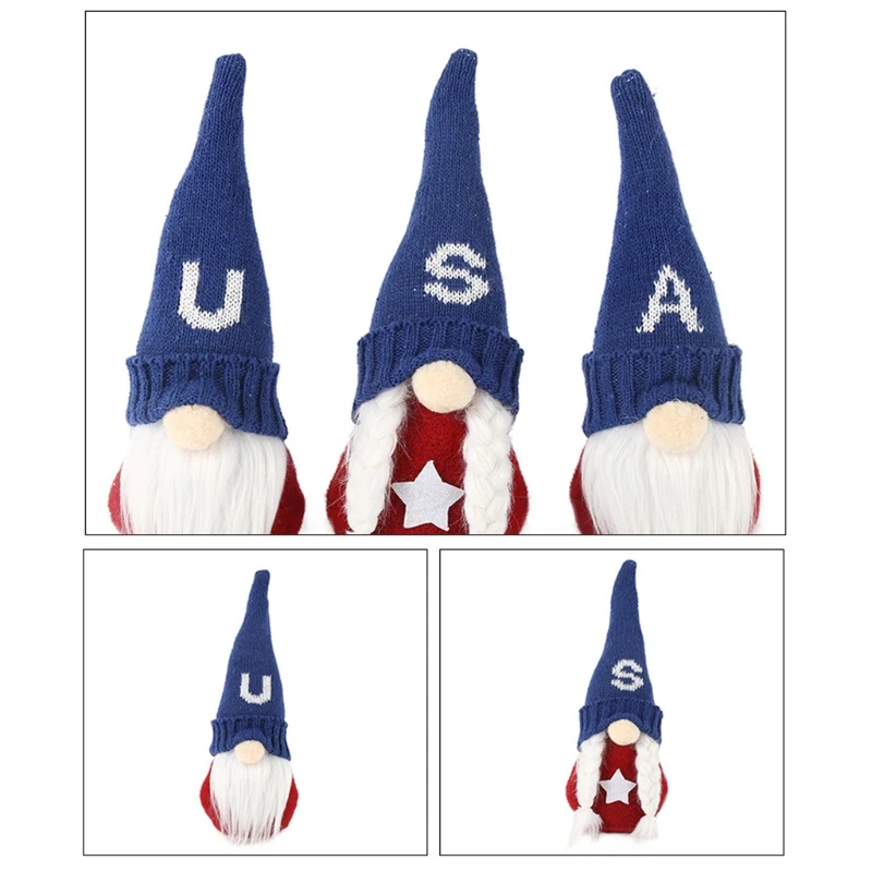 

Patriotic Gnome 4th of July Gnomes Decorations Letter "U/S/A" Print Hat Elf Holiday Handmade Plush Veterans Day Autumn Swedish