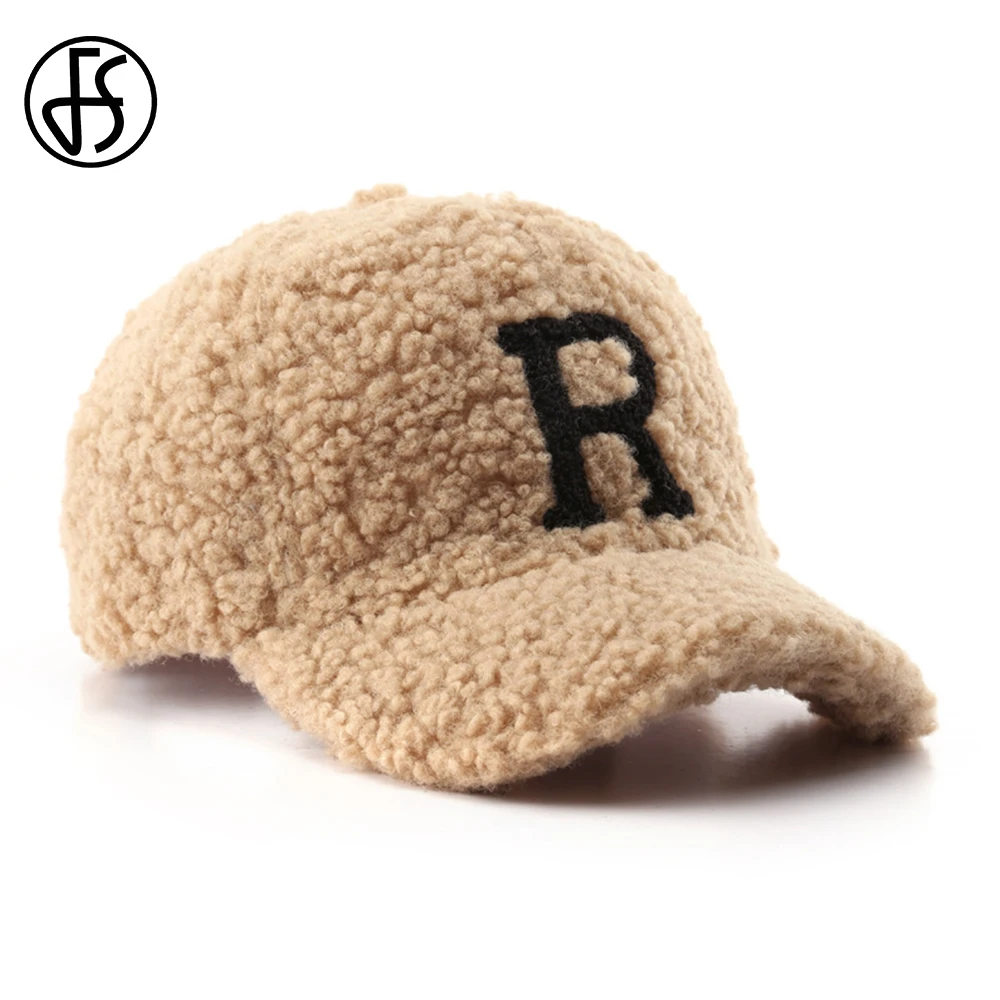 

FS 2022 Stylish Lambswool Winter Hat For Women Men Outdoor Windproof Thick Warm Baseball Cap Khaki Brown Big Letter Hip Hop Caps