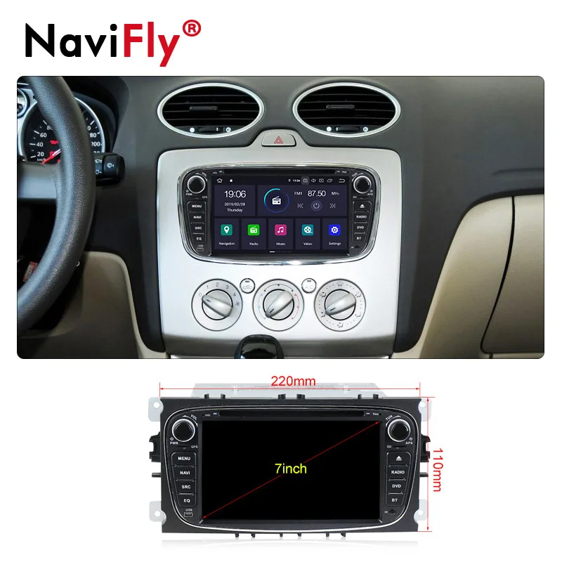 Восьмиядерный 4G RAM 64G ROM 2Din автомобильный dvd плеер GPS навигатор для Ford Focus2 S-MAX Mondeo